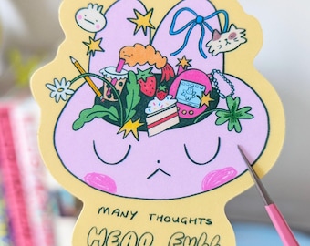 Many Thoughts, Head Full Sticker - Trinket sticker, Cute stationery, Kawaii, Cute sticker, Tamagotchi, Shrimp, Dumpling, Bunny sticker
