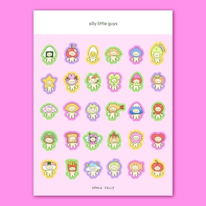 Foglio di adesivi "Silly Little Guys" - A6, adesivi kawaii, adesivi carini, mini adesivi, adesivi opachi, adesivi per diario, personaggi carini