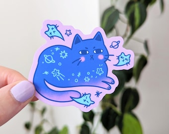Adesivo Haru The Void - Gatto nero, Adesivo artistico carino, Adesivo opaco, Adesivo in vinile, Adesivo per bottiglia d'acqua, Gatto, Cancelleria carina, Spazio