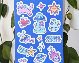 Hoja de pegatinas Cosmic Cuties - Pegatinas de vinilo mate tamaño A6