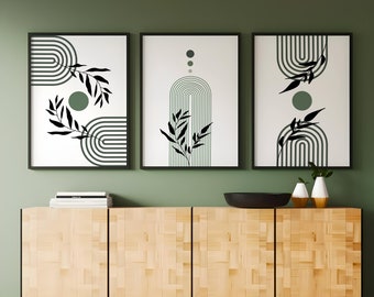 Sage Green Wall Art, Set of 3, Digital Download, Minimalist Print, Boho Style Art Print, Neutral Modern Wall Art, Printable Home Decor