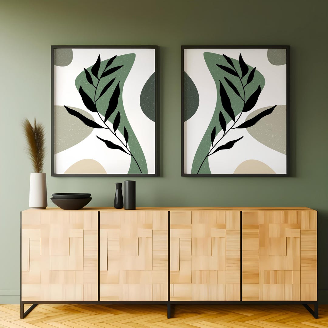 Sage Green Boho Botanical Printable Wall Art Set of 2, Digital Earth ...