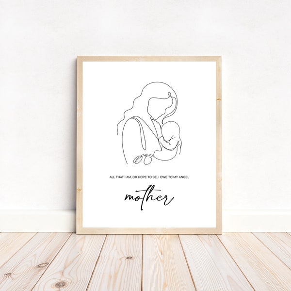 Mothers Day Printable Wall Art, Mothers Day Quote, Meaningful Quote Mother, Mother and Baby gift, New Mum Line Art, Instant DIGITAL DOWNLOAD