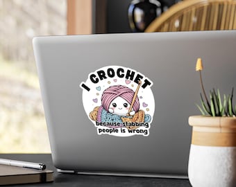 Grappige gehaakte sticker, sarcastisch cadeau voor garenliefhebber