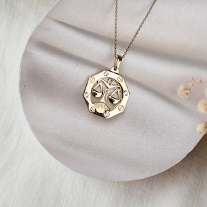 14K Gold Libra Zodiac Pendant Necklace: Horoscope Astrology Jewelry