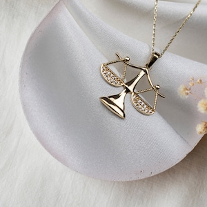 14k Solid Gold Scale of Justice Pendant, Gold Libra Zodiac Charm, Gold Justice Necklace, Handmade Custom, Minimalist, Gift for Her, Gold Art