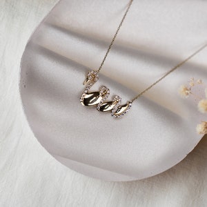 14K Gold Swan Family Necklace: Handmade Mythological Jewelry