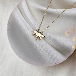 14K Solid Gold Dragonfly Pendant Necklace: Handmade Charm
