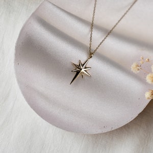 14K Celestial North Star Necklace,Real Gold Star Necklace,Birthday Gift,Christmas Gift,Fine Jewelry