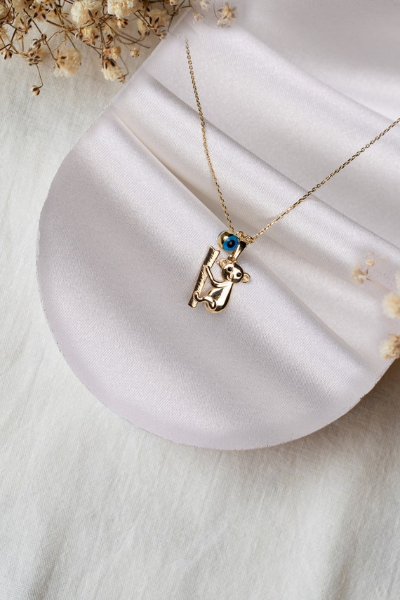 14K Gold Monkey Pendant Necklace: Handmade Animal Charm