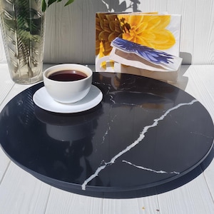 Black Lazy Susan, Hand poured food safe Art, Decorative Spinning Tray for Kitchen, Housewarming Gift, Functional Art Organization