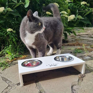 Personalized bowls, bowl holder, cat food dish,dog bowl stand, raised cat bowls, Stone feeder for cats and small dogs, elevated cat bowls