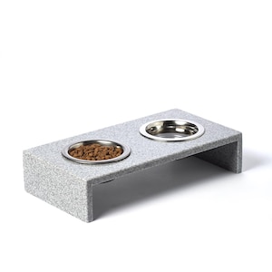 Elevated Cat Bowls, Raised Water Bowls, Pet Food Bowl Holder, Grey Double Stand Feeder with Metal Bowls for Pets, Personalized Feeder