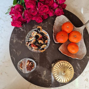 Large Spinning Tray, Serving Tray Gift, Lazy Susan Tray, Natural Marble Serving Platter, Handcrafted Round Stone Tray for Kitchen & Dining
