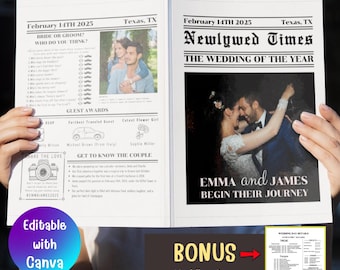 Hochzeitszeitungsvorlage mit Foto, Hochzeitszeitungsvorlage, Hochzeitsprogramm, Brautzeiten, bearbeitbarer Zeitungsreiseplan, Ehe