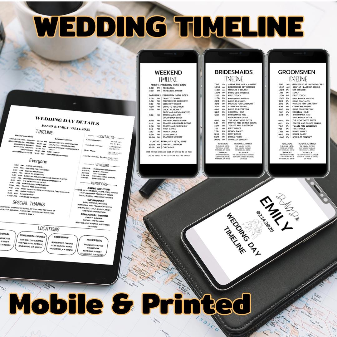 Mobile Wedding Day Timeline Template Editable Wedding Timeline ...