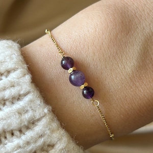 Natuursteen armband, vergulde roestvrijstalen ketting, edelsteen amethist, groene schuimagaat, terahertz, moederdagcadeau Amethyst