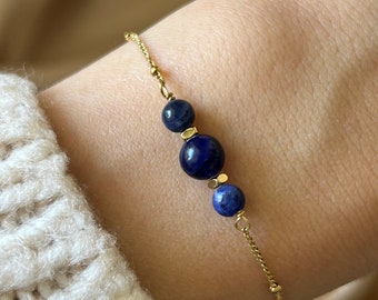 Natuursteen armband, vergulde roestvrijstalen ketting, edelsteen aventurijn, lapis lazuli, tijgeroog, rozenkwarts, minimalistische armband