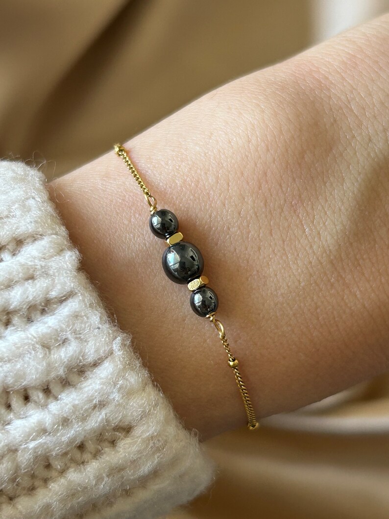 Pulsera de piedras naturales, cadena de acero inoxidable bañada en oro, piedra preciosa amatista, ágata espuma verde, terahercios, regalo del día de la madre imagen 2