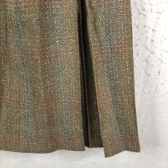 Vintage Handmade Skirt S Green Brown Pleated 50s … - image 7