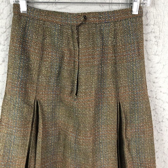 Vintage Handmade Skirt S Green Brown Pleated 50s … - image 6