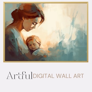Mother Holding Sleeping Baby Art, Abstract Mom and Baby Wall Print, Gift for Baby Shower or Mother’s Day, Emotional Wall Art for New Parent
