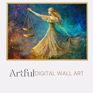 Libra Printable Zodiac sign Birthday gift, Celestial Wall Art Digital Download, Libra poster Printable, Astrology Libra Fantasy Wall Decor