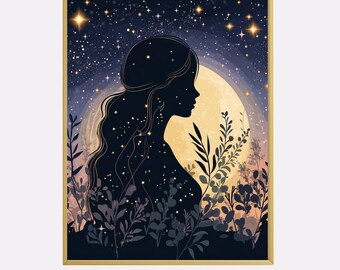 Spiritual Poster, Astrology Wall Art Print, Celestial Home Decor Digital Download, Cosmic AI Painting