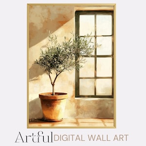 Minimalist Olive Tree Wall Art, AI Still Life Printable Art, Trendy Olive Tree Painting, Rustic Mediterranean style Wall Art, Printable gift