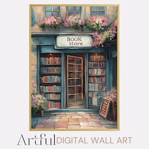 Bookstore Printable Wall Art, Vintage Book Lover Wall Decor, Bookworm Printable gift, Trendy Bookshop AI Painting, Reading Nook Wall Art