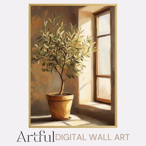 Olive Tree Printable Painting, Modern Mediterranean Art Digital Download, Vintage Botanical Digital Print, Vertical Olive Tree Art Printable