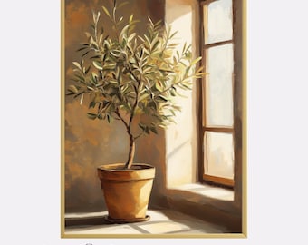 Olive Tree Botanical Poster, Vertical Mediterranean Wall Art Digital Download, Vintage Style Plant Print