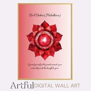 Root Chakra Watercolor Printable Wall Art, Muladhara Yoga Poster Digital Download, Spiritual Gift