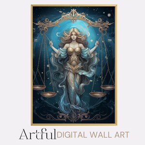 Libra Zodiac sign Wall Art Printable, Celestial Digital print, Astrology lover gift Printable, Libra Birthday gift, Digital Libra Wall Decor