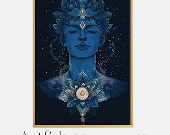Stampa artistica da parete del chakra della gola, poster spirituale, regalo per gli amanti dello yoga, decorazione per la stanza della meditazione.