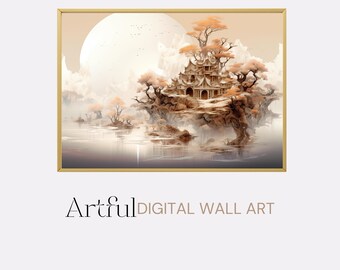 Impression d'Art maison au clair de lune fantastique, décoration murale de chambre à coucher fantaisiste en téléchargement numérique, cadeau pour amoureux de fantaisie