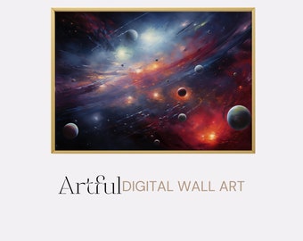 Póster de erupción planetaria para descarga digital, decoración de pared celestial imprimible, impresión digital cósmica, regalo de astronomía