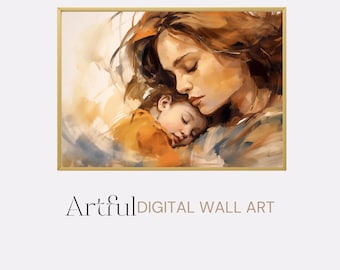 Mutter und Kind druckbare Malerei, Pastell Kinderzimmer Wand Dekor Digital Download, Mutter hält Baby