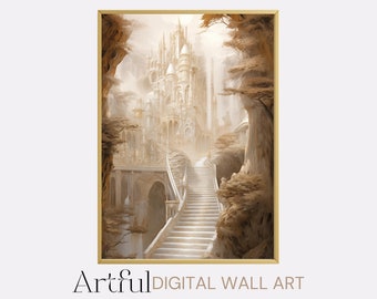 White Castle Enchanted World Art Print, Wonderland Bedroom Decor Digital Download, Fantasy lover Gift