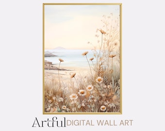 Flower field with Ocean Wall art Printable Landscape Digital Print Nature Art Printable Gift Digital Landscape Art Printable Wall Decor