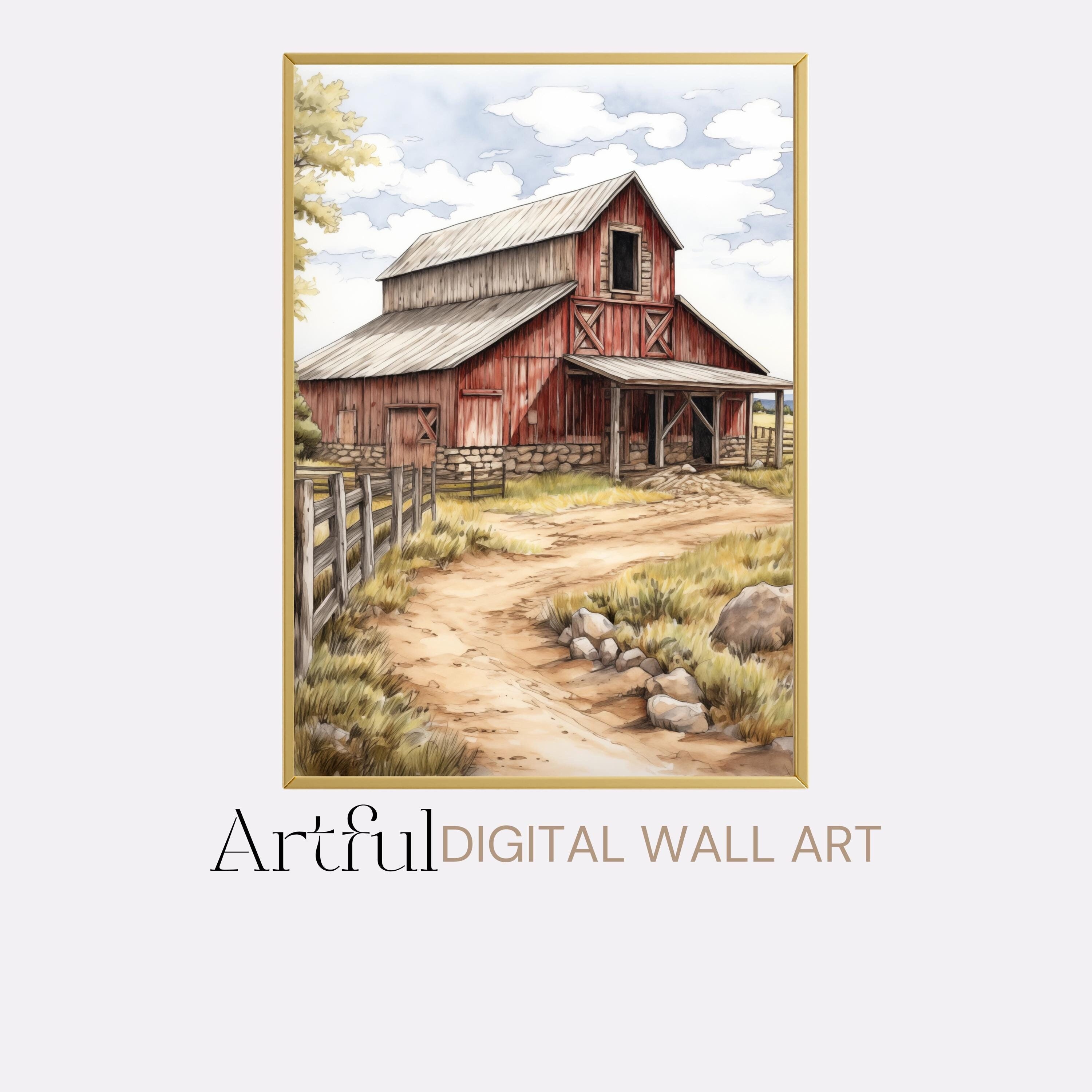 Barn Printable Wall Art, Farmhouse Poster Digital Download, Country Home Decor Vintage style, Printable Country lover gift idea, Rustic Barn