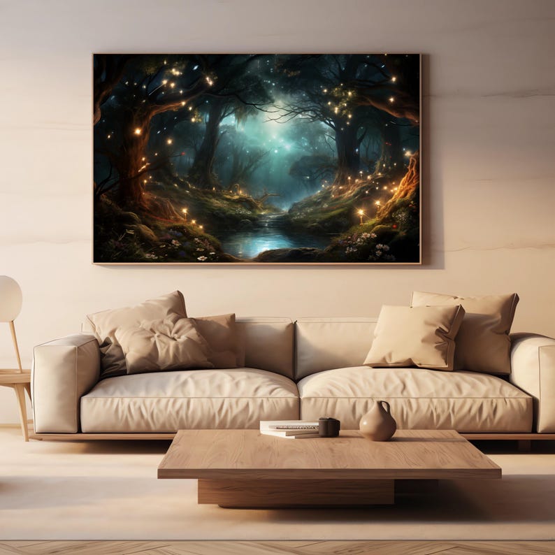 Serene Mystical Forest Painting Printable