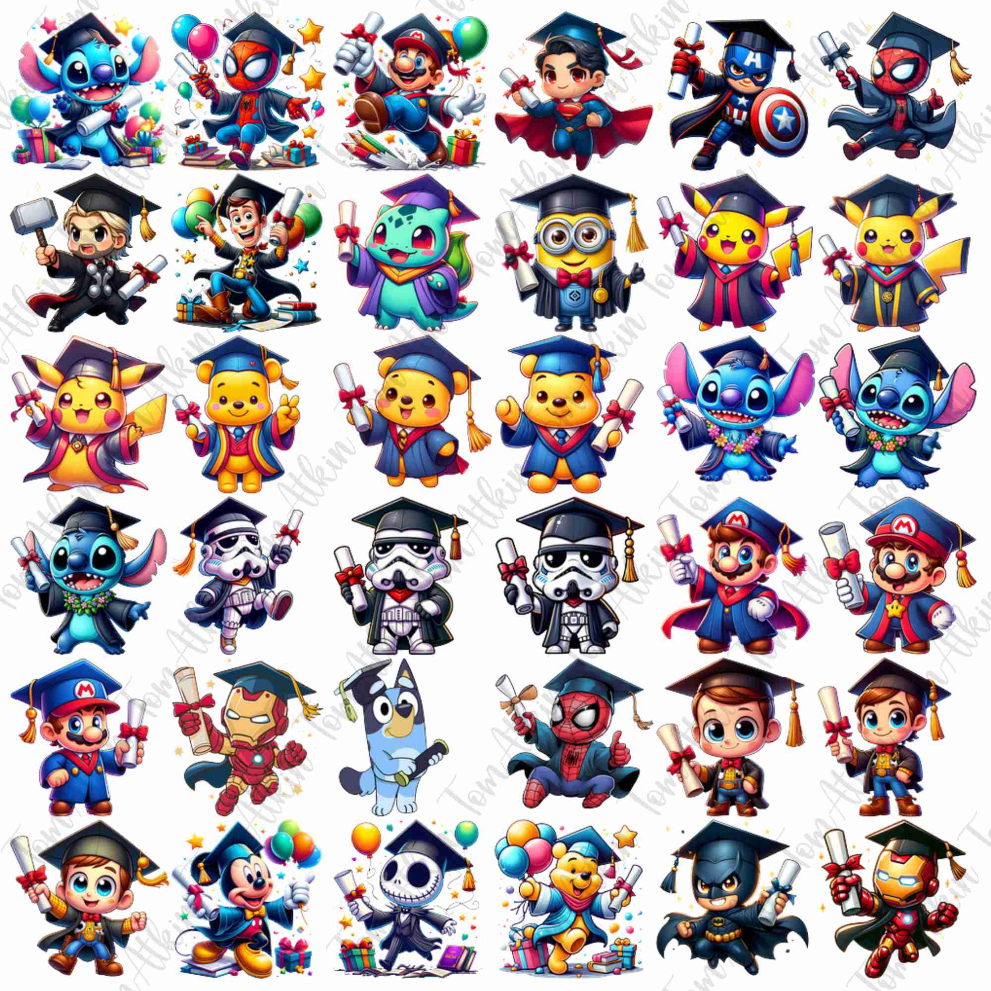 Graduation Cartoon Character PNG Bundle: 2025 Senior Clipart (digital ...