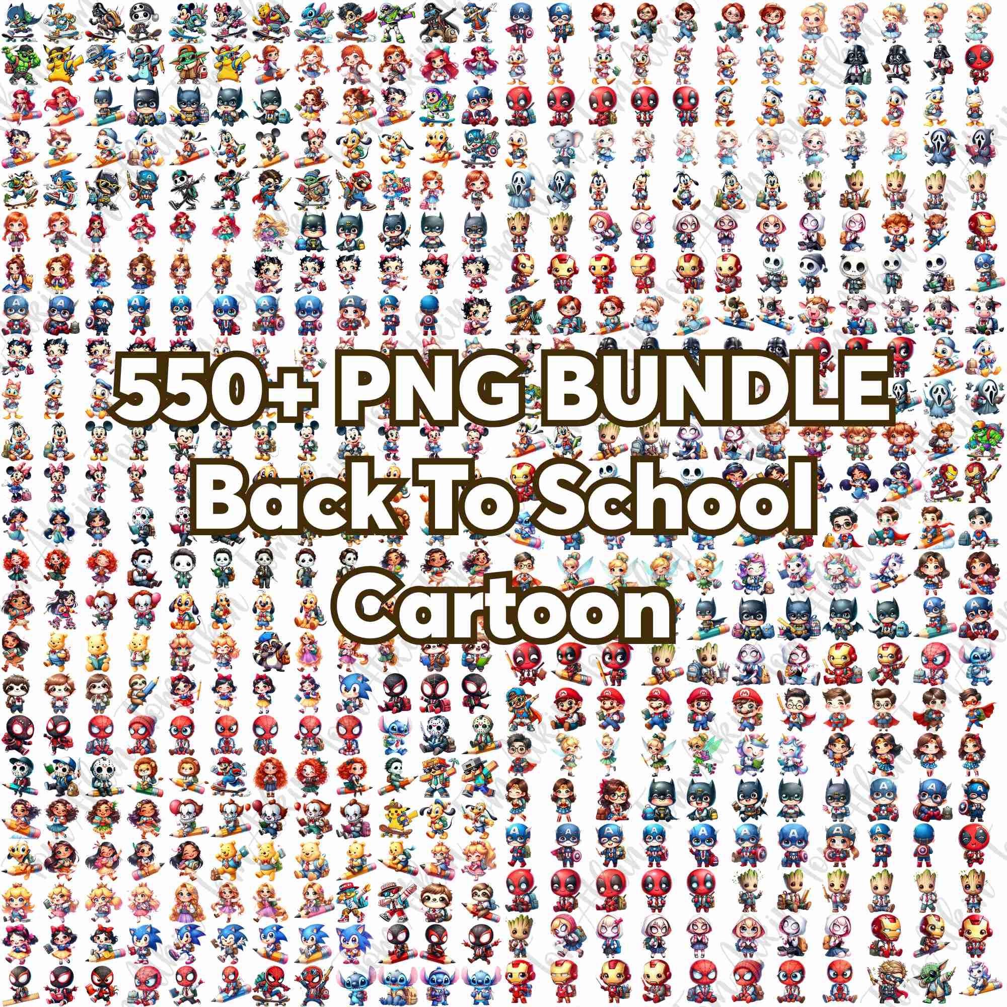 550+ Back To School Cartoon Character Png Bundle, Dis-ney Cartoon Png, Dis-ney Princess Png, Superhero Cartoon Png, Back To School Gift