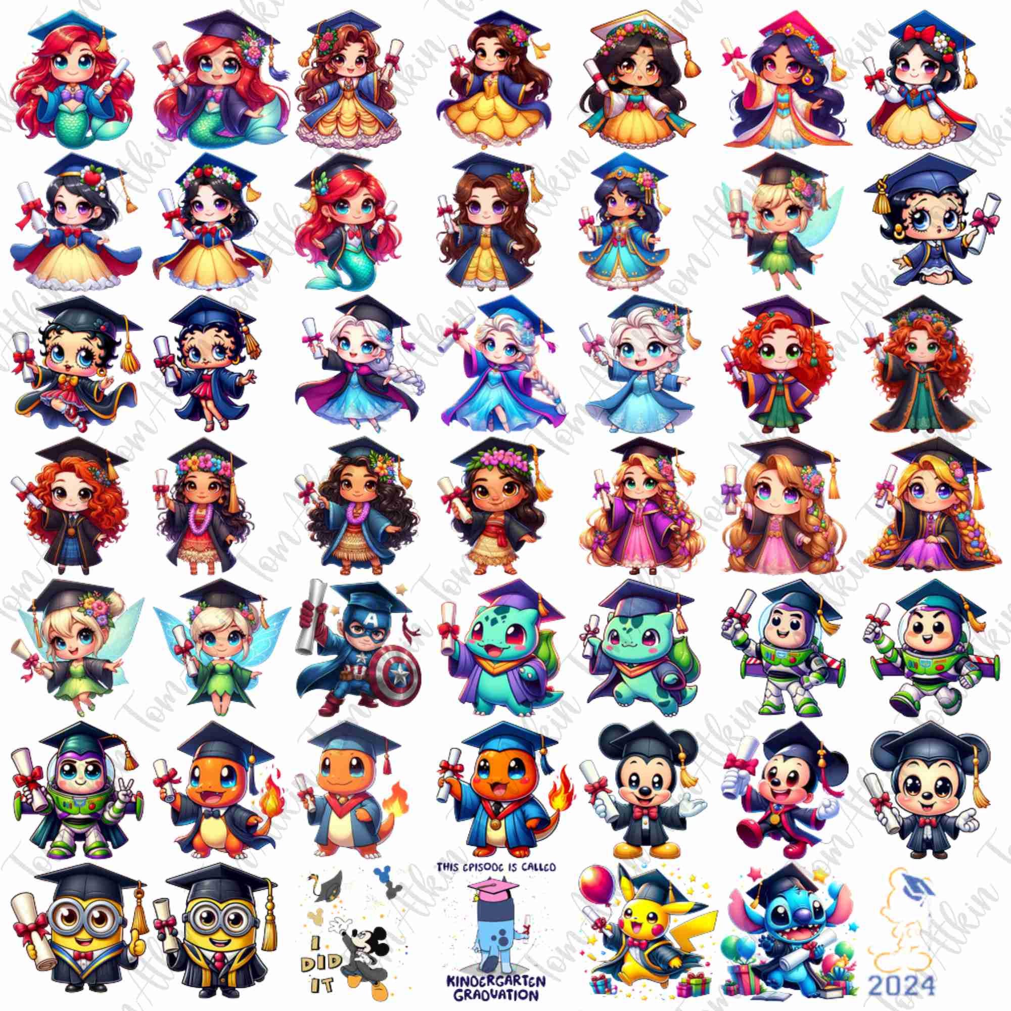 Graduation Cartoon Character PNG Bundle: 2025 Senior Clipart (digital ...