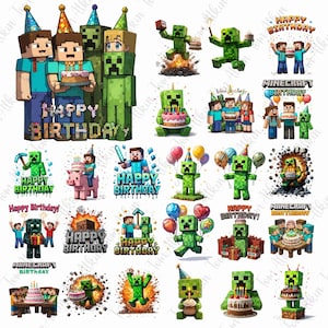 Mine Birthday Png Bundle, My Birthday Png, Game Character Birthday Png, Gamer Birthday Png, Creeper Inspired Gamer Design, Kids Gaming Party