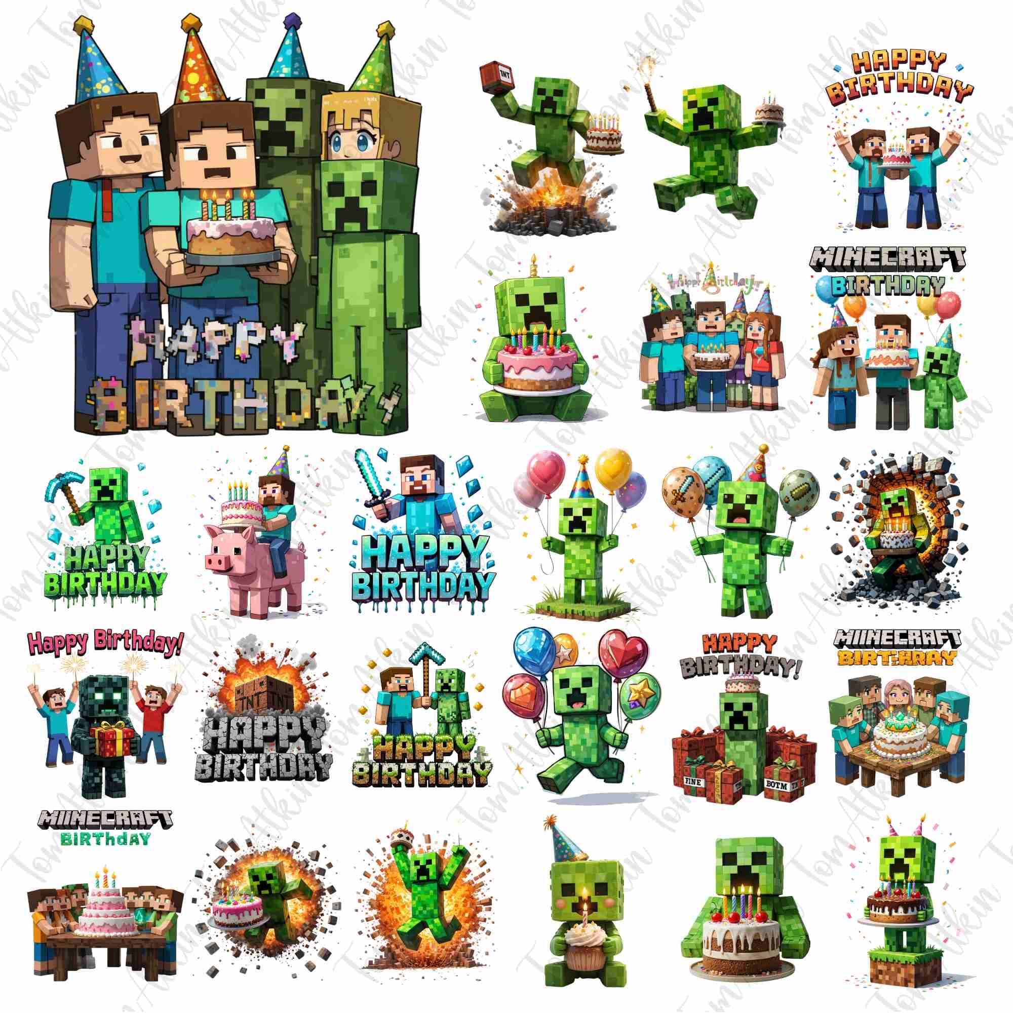 Mine Birthday Png Bundle, My Birthday Png, Game Character Birthday Png, Gamer Birthday Png, Creeper Inspired Gamer Design, Kids Gaming Party