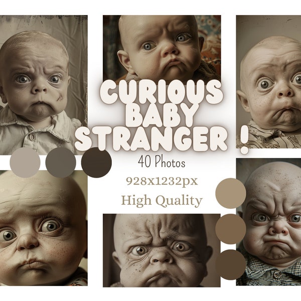 40 Photos Vintage Portraits of Curious Babys Stranger for Junk Journal, Scrapbooking, Digital Ephemera