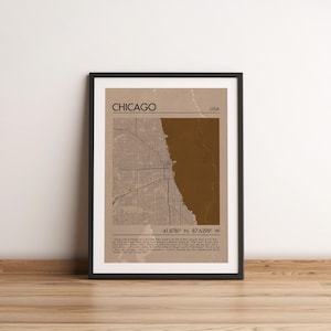 Póster antiguo de la ciudad de CHICAGO Póster vintage de la ciudad de EE. UU. Descarga digital Impresión de mapa personalizado Mapa de la ciudad