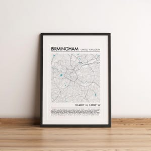 Birmingham City Poster Grossbritannien City Poster Digitaler Download Benutzerdefinierte Karte Druck Stadtplan